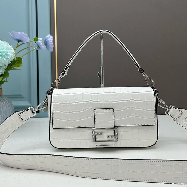 HOT Baguette Re-Edition Fendi White Crocodile In Medium Leather Bag 0724